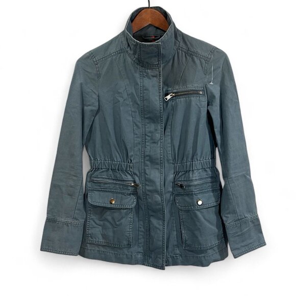 Gap Parka Jacket Women XS Pockets Denim Zip Up Long Sleeve 100% Cotton Gray - Picture 1 of 12